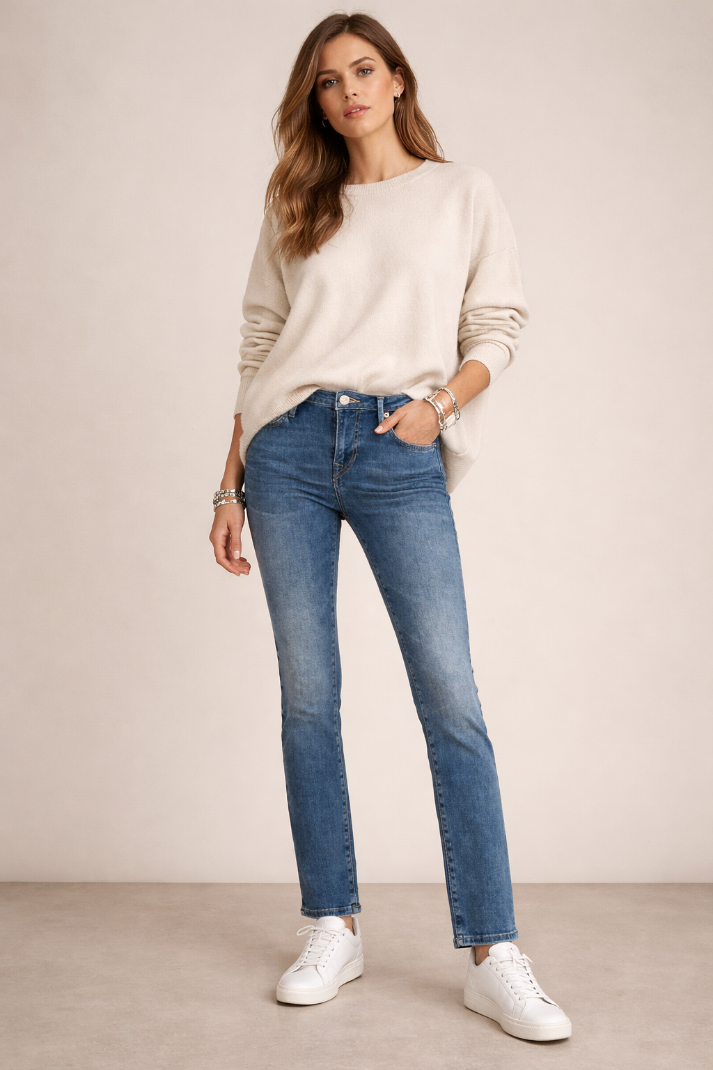 Jeans „Cora Slim Straight“ Blau