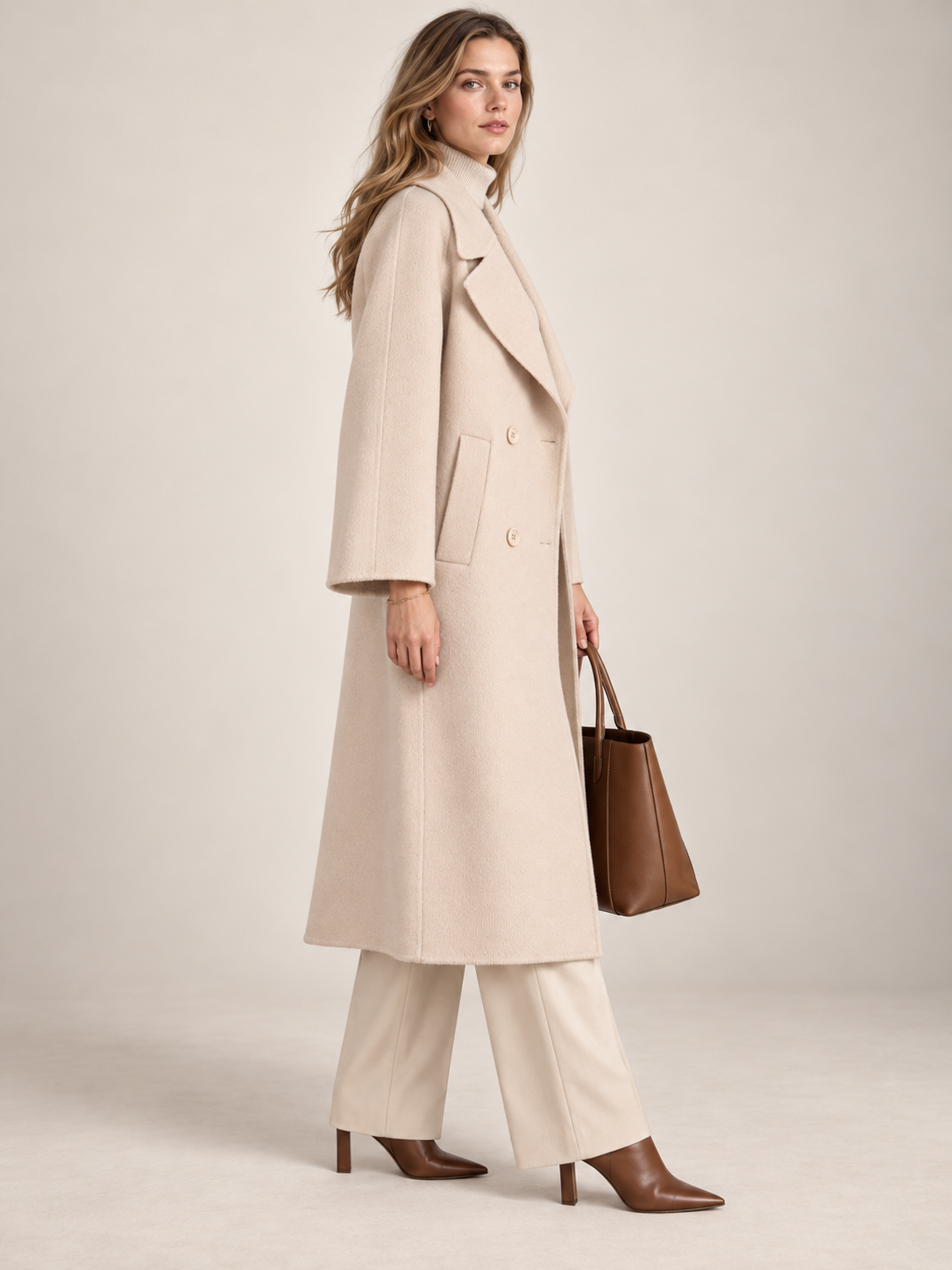 Doppelreiher-Wollmantel Beige