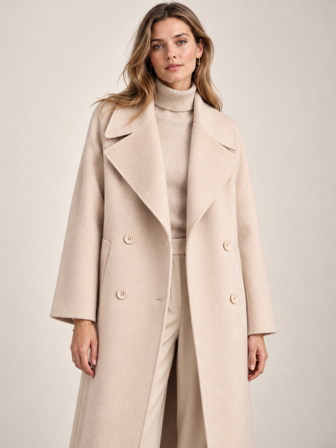 Doppelreiher-Wollmantel Beige