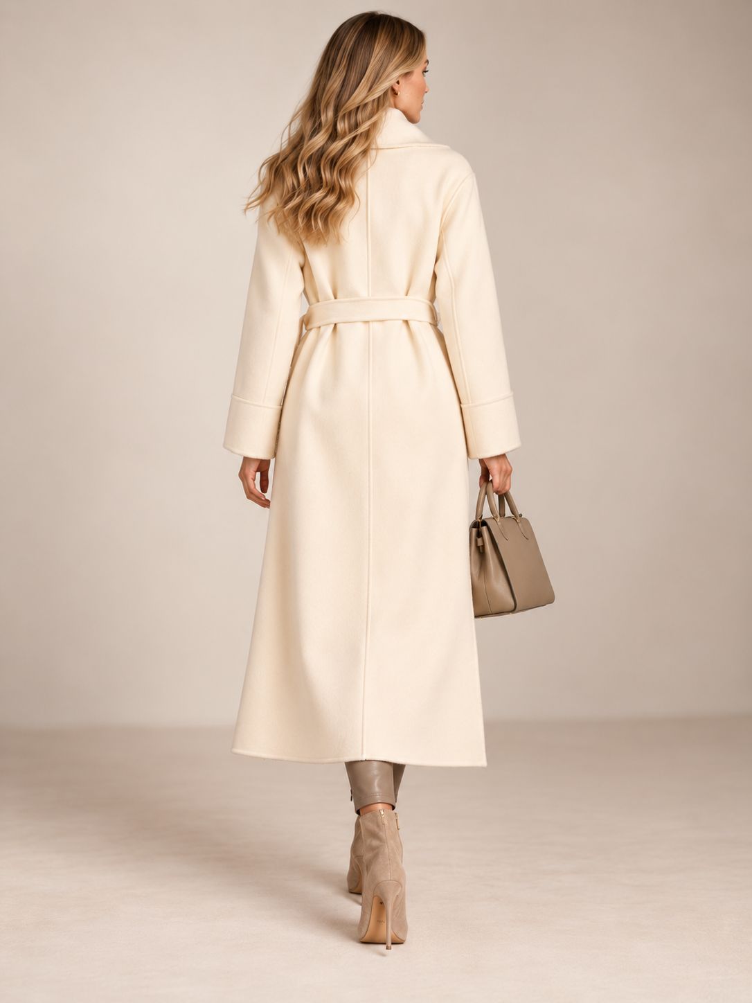 Vittoria Bini / Zeitloser Wickelmantel Offwhite / Rückansicht