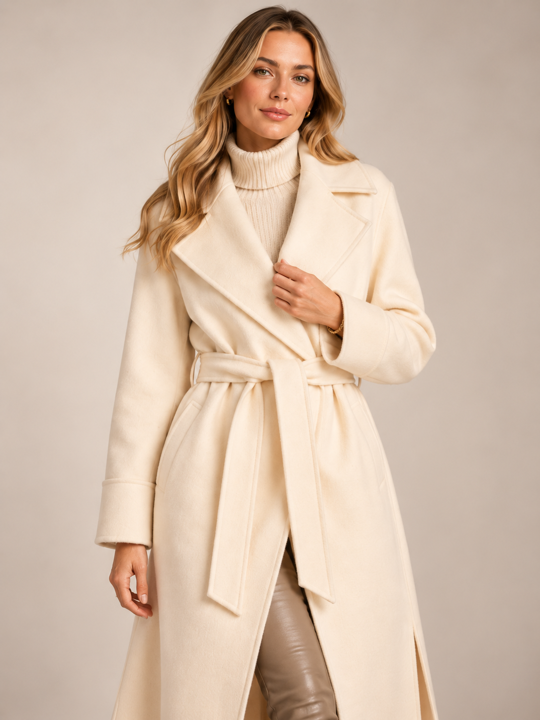 Vittoria Bini / Zeitloser Wickelmantel Offwhite / Zoomansicht