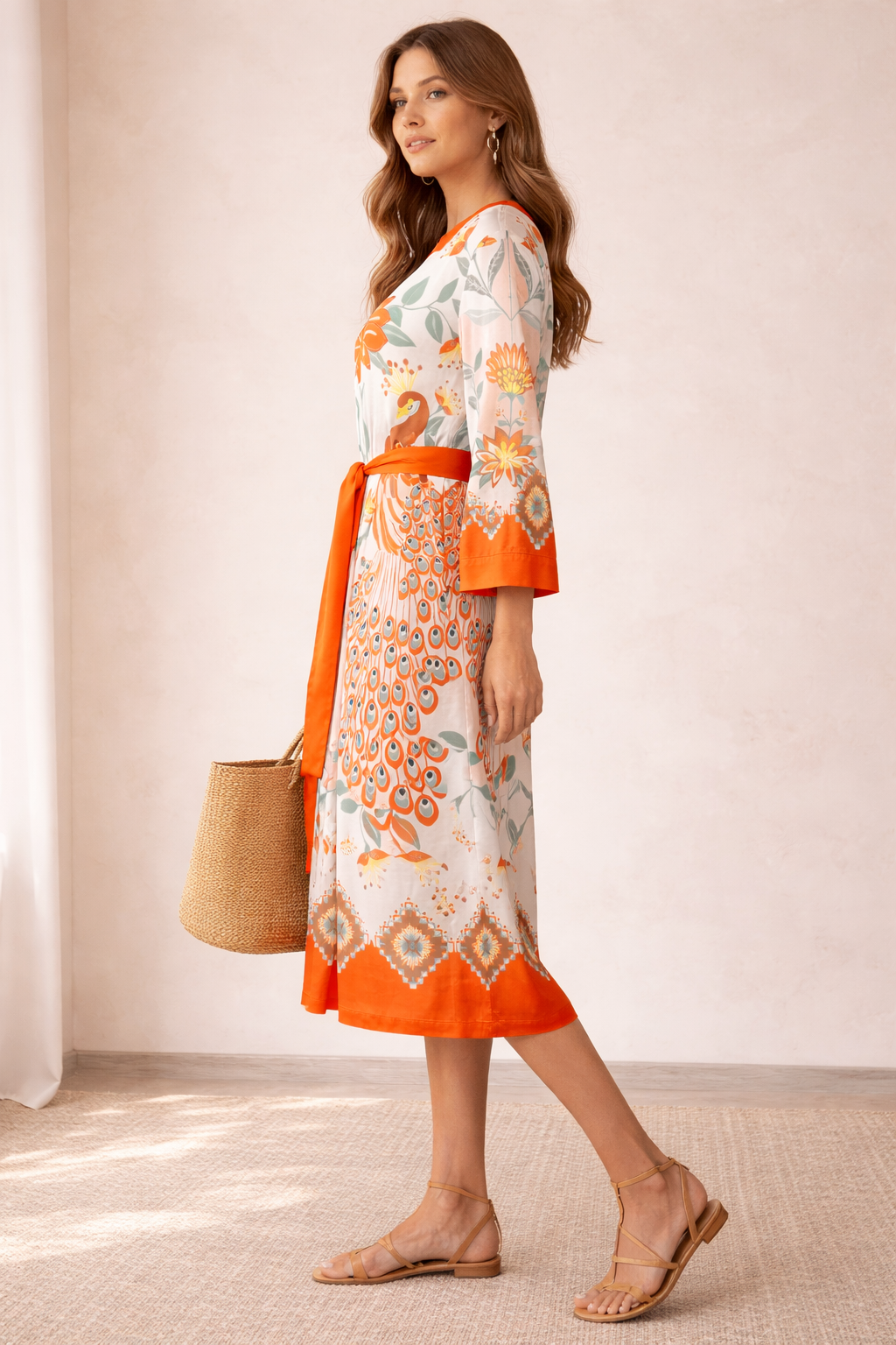 Maxi-Kleid „Mediterran“ Creme | Orange | Multi