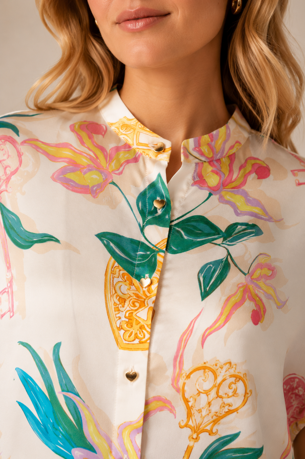 Statement-Bluse „Floral“ Weiß | Multicolor
