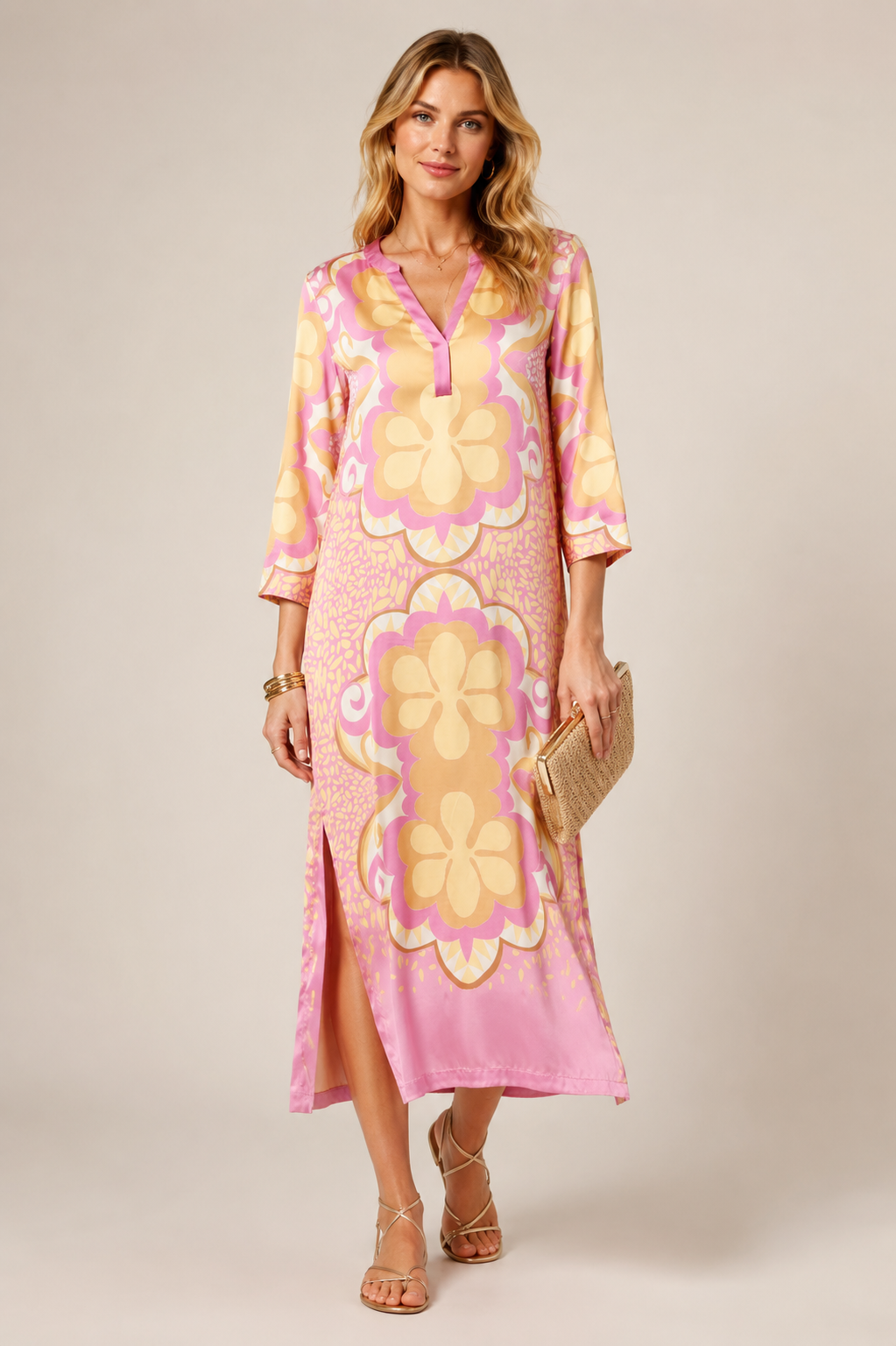 Maxikleid „Ombré“ Rosa | Gelb | Multicolor