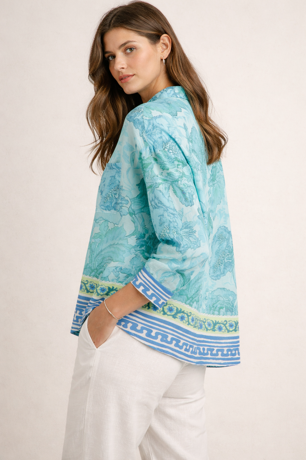 Hemdbluse Floral Türkis- | Blautönen