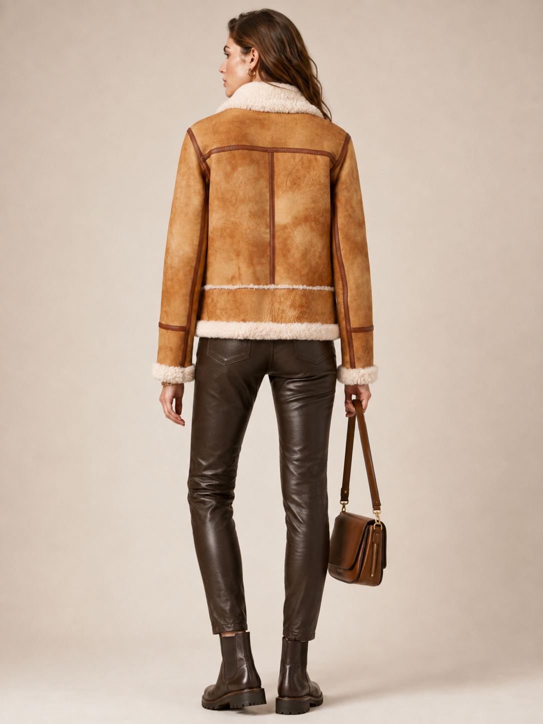 Exklusive Lammfelljacke „Biker-/Aviator-Stil“ Beige
