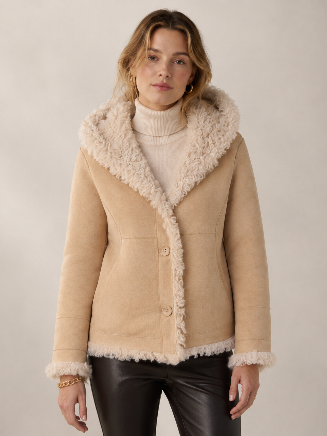 Exklusive Wendejacke „Teddy-Fell“ Beige