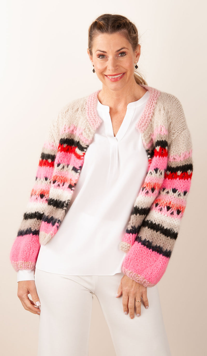 Strickjacke Beige | Neonpink | Multicolor