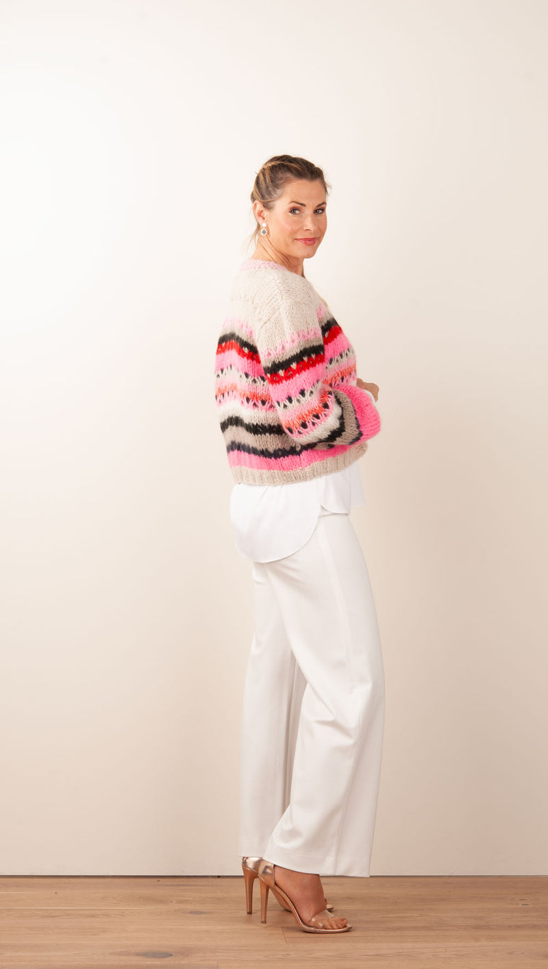 Strickjacke Beige | Neonpink | Multicolor