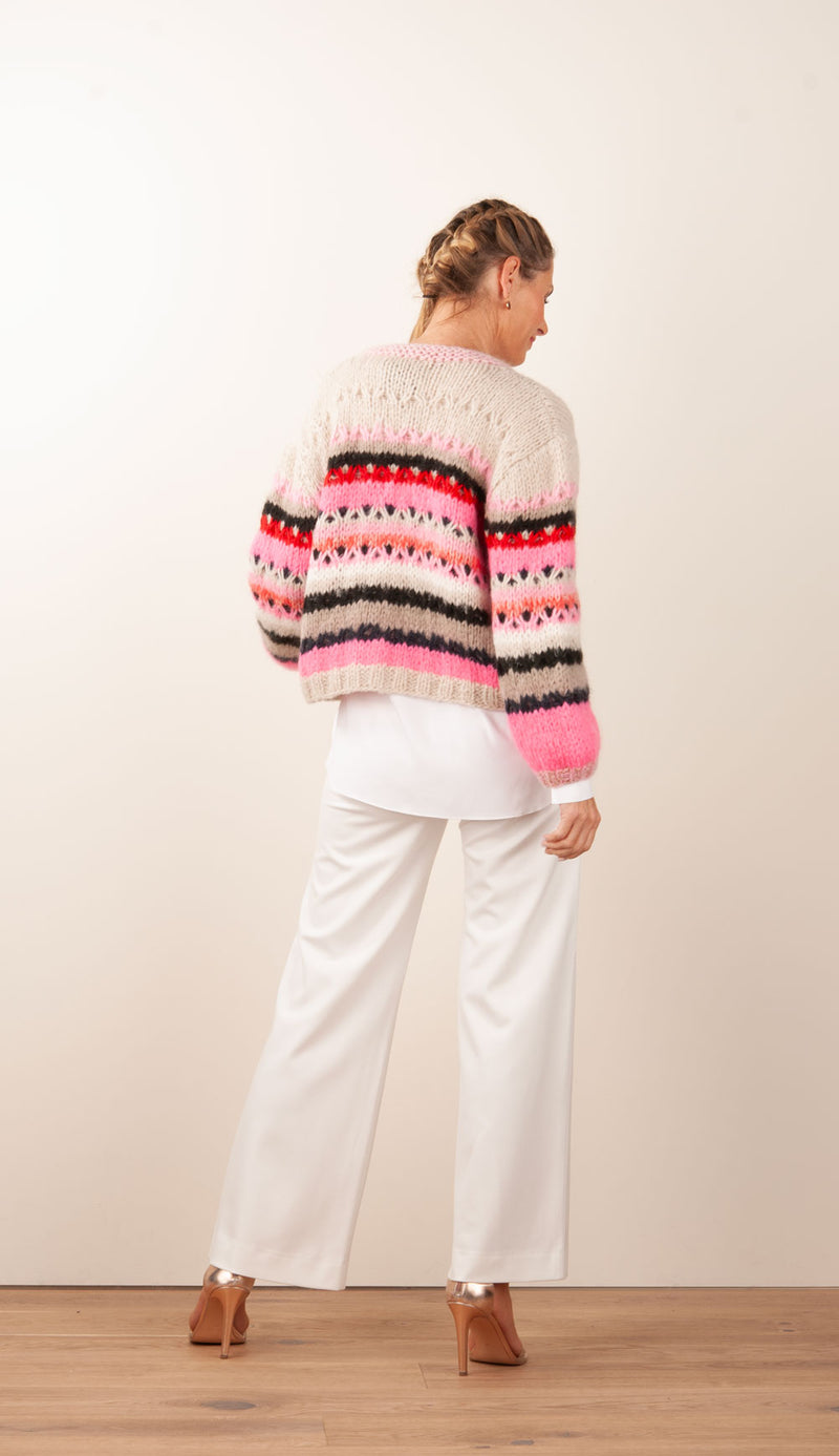 Strickjacke Beige | Neonpink | Multicolor