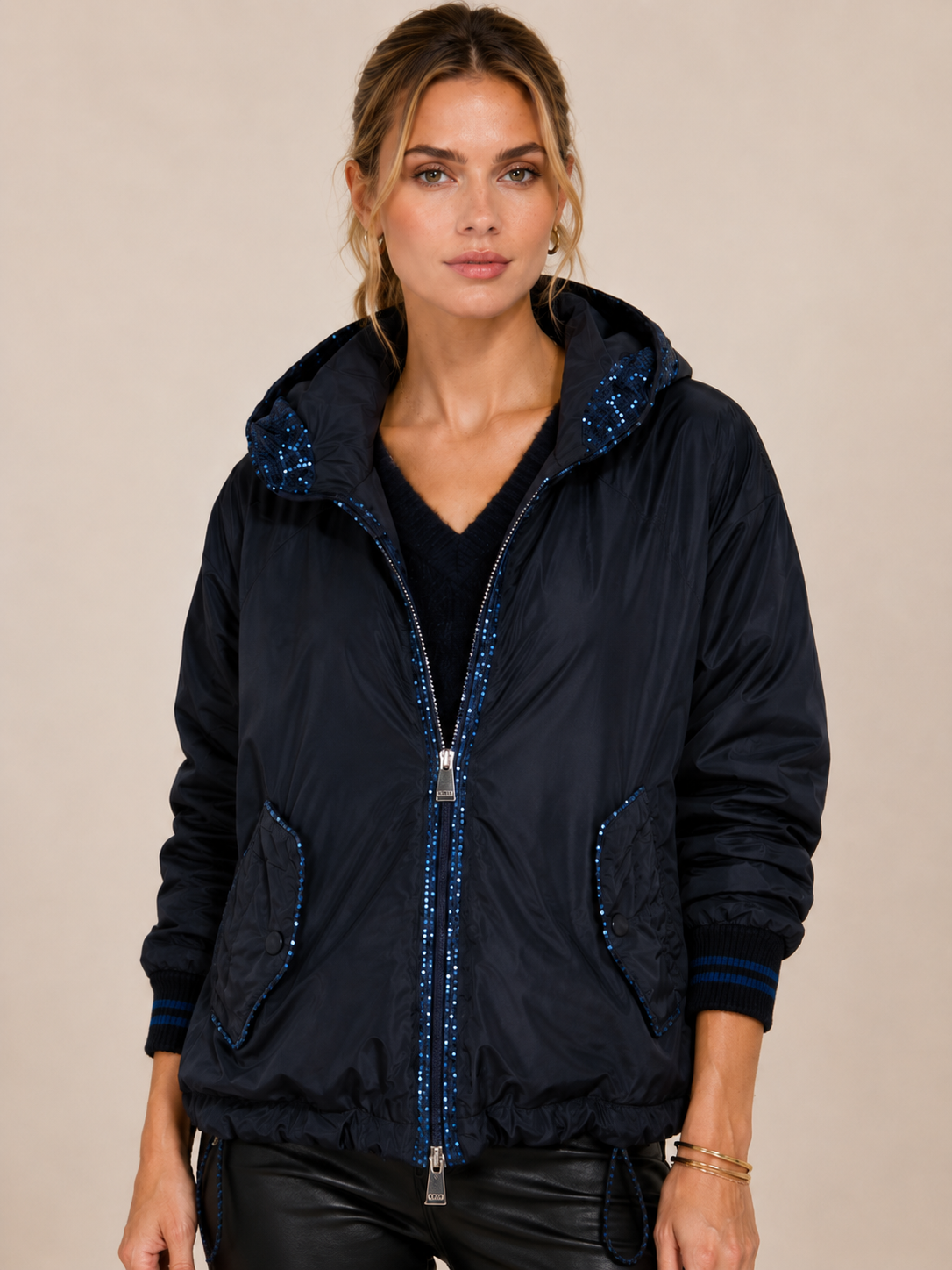 Glamour Jacke „Pailletten“ Dunkelblau