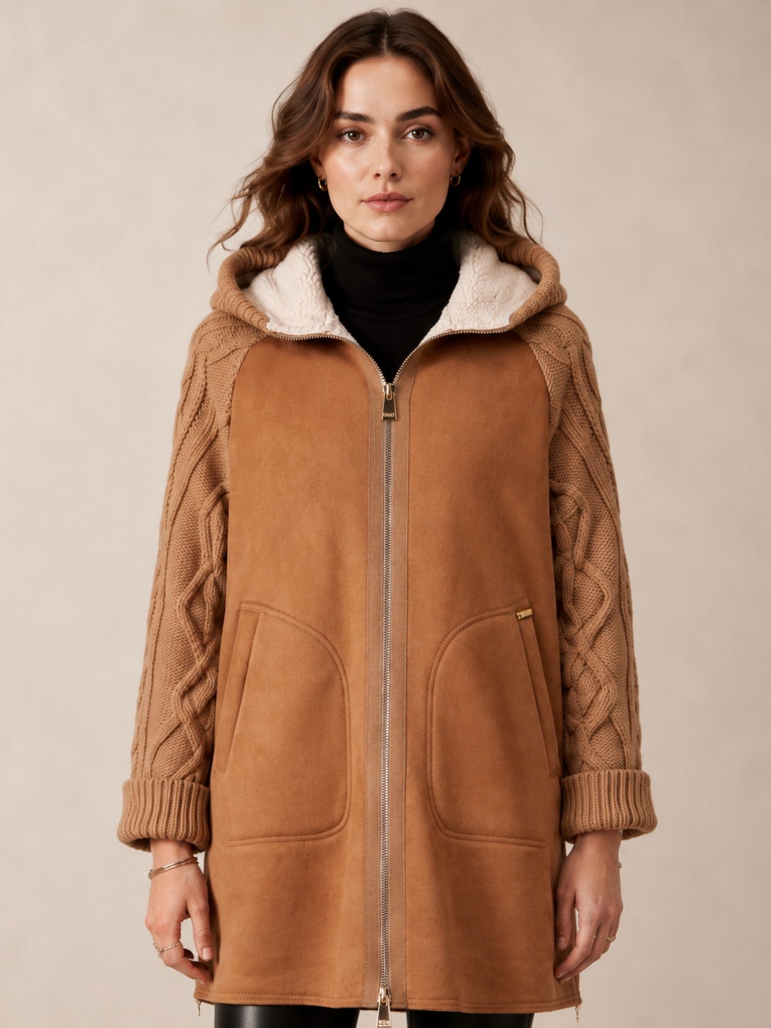 MDF Marco Del Forte Urbane Hybrid-Mantel Wolle & Eco-Shearling Camel - Lookbook-Impression