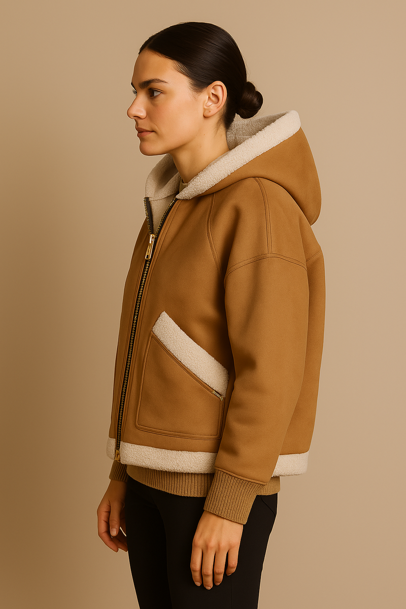 Lammfell-Jacke „Fake-Fur“ Camel | Beige
