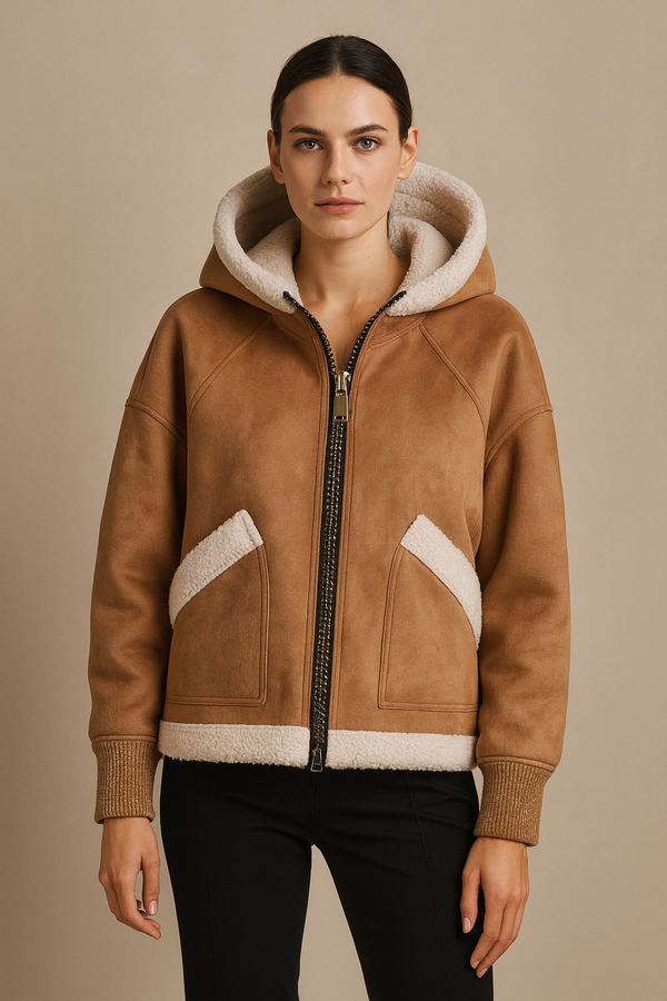 Lammfell-Jacke „Fake-Fur“ Camel | Beige
