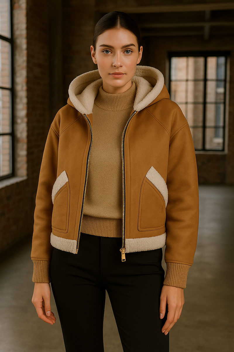 Lammfell-Jacke „Fake-Fur“ Camel | Beige