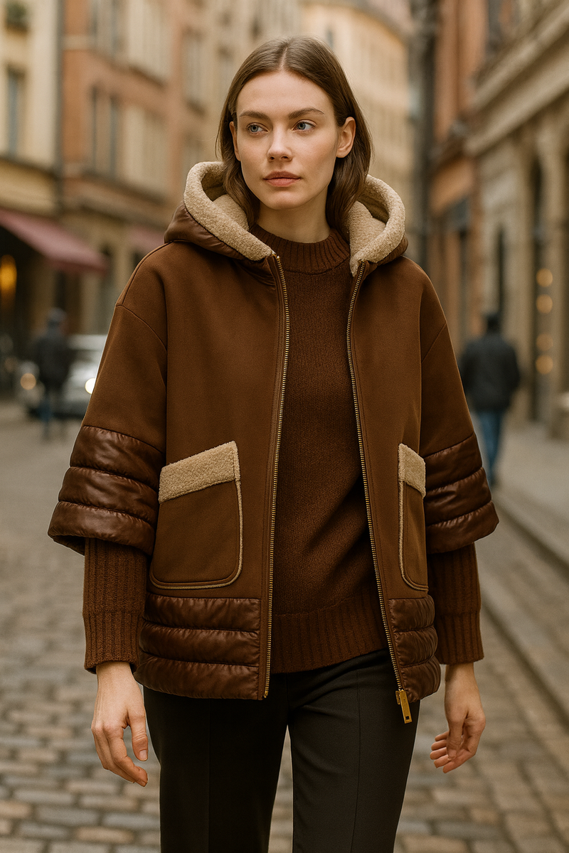 Lammfell-Jacke „Fake-Fur“ Schokobraun