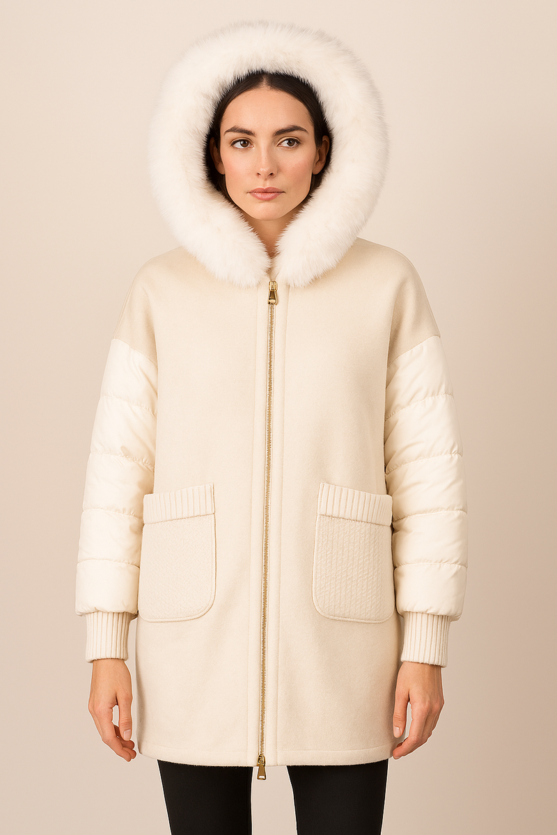 Lammfell-Mantel „Fake Fur“ Creme