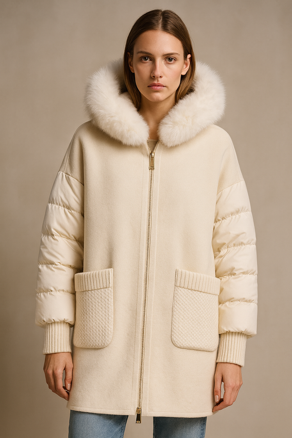 Lammfell-Mantel „Fake Fur“ Creme