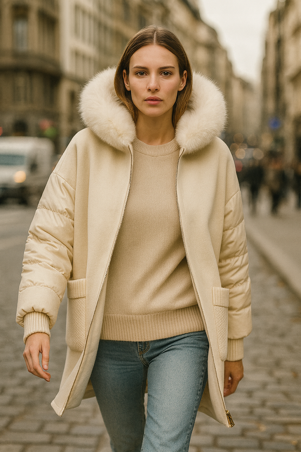 Lammfell-Mantel „Fake Fur“ Creme