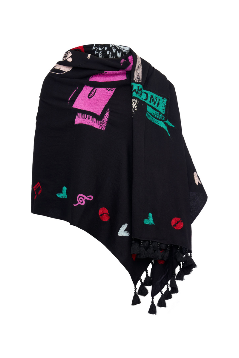 Schal „Stitching“ Schwarz | Multicolor