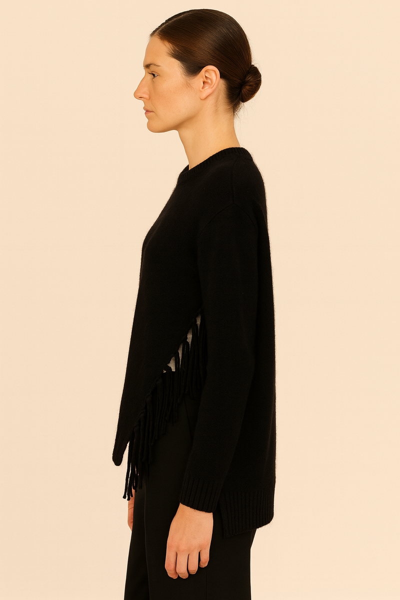 Kaschmir Pullover „Fransen“ Schwarz