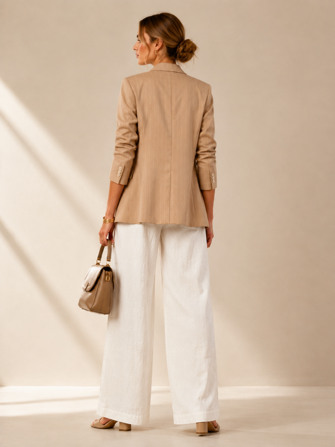 Statement-Blazer „Streifen“ Beige | Weiß