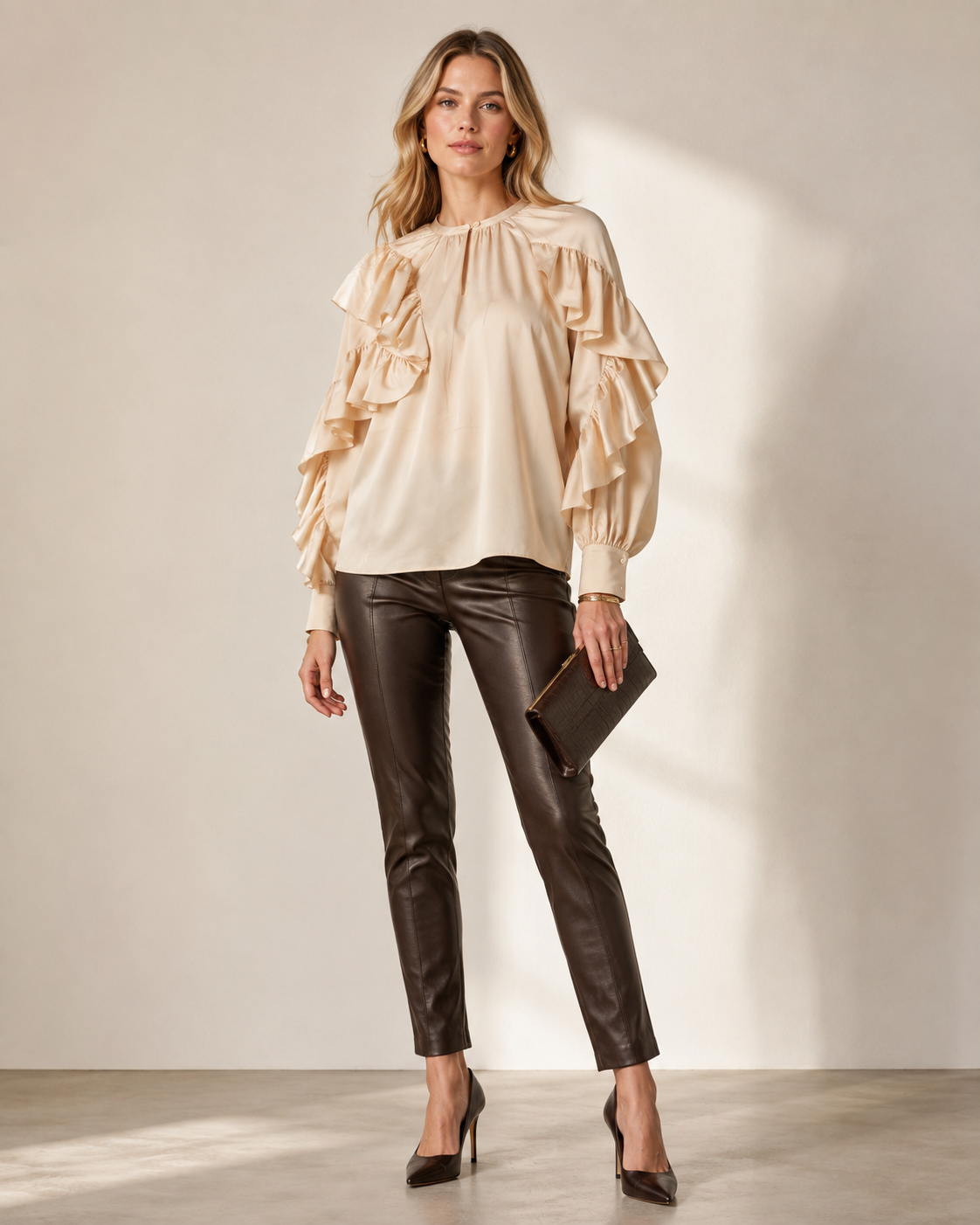 Statement-Seidenbluse „Camila“ Beige/Champagner