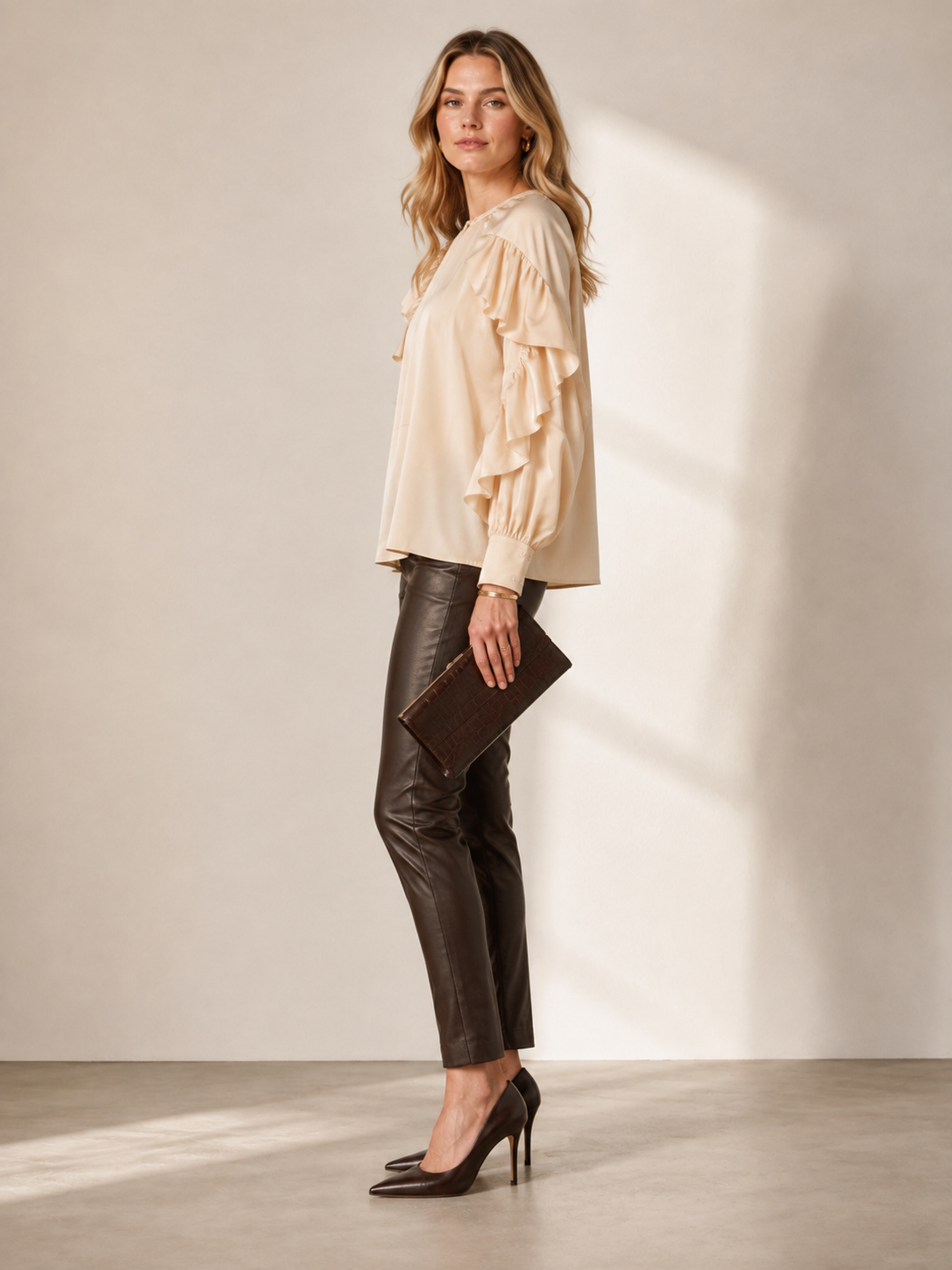 Statement-Seidenbluse „Camila“ Beige/Champagner