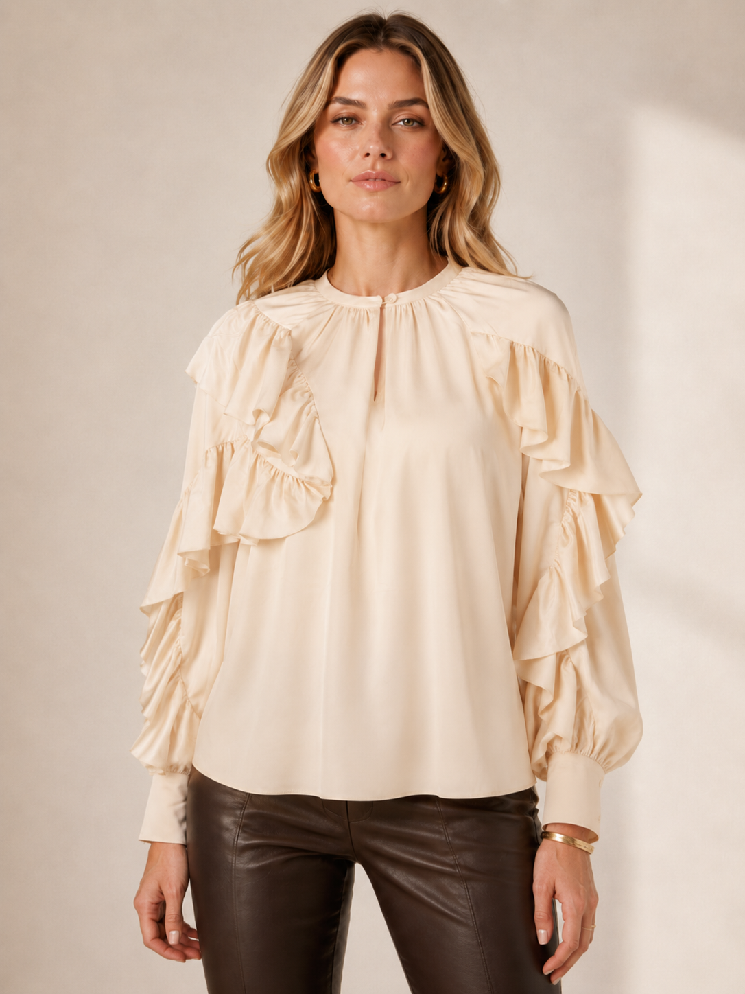 Statement-Seidenbluse „Camila“ Beige/Champagner
