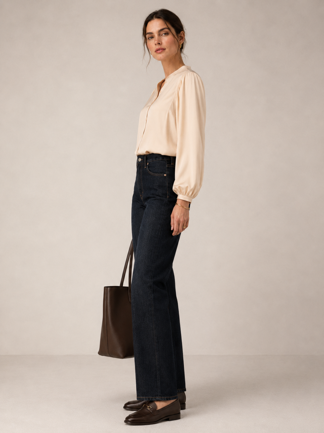 Seidenbluse „LUCIA“ Hellbeige/Creme