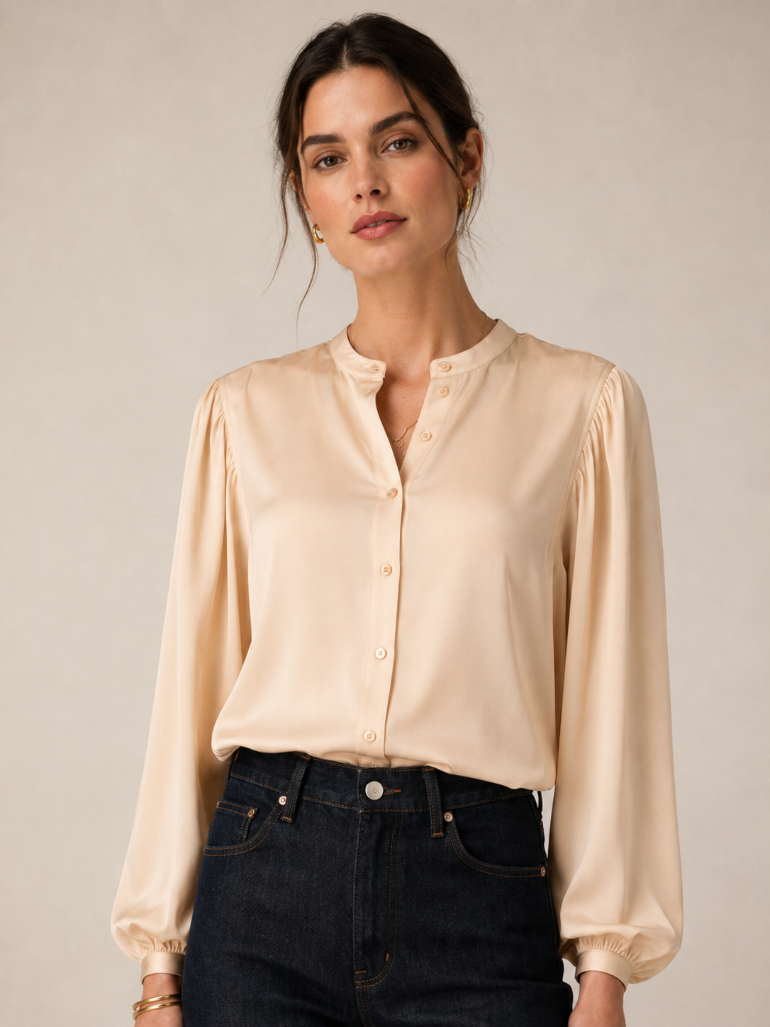 Seidenbluse „LUCIA“ Hellbeige/Creme