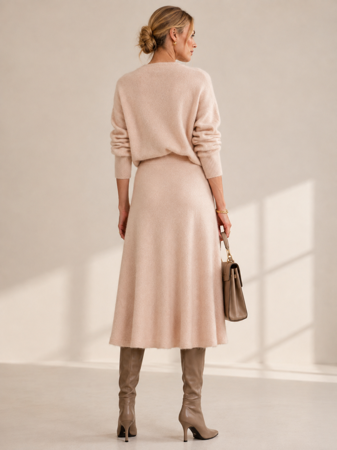 Kaschmir-Strickrock „ZIA“ Hellbeige/Creme
