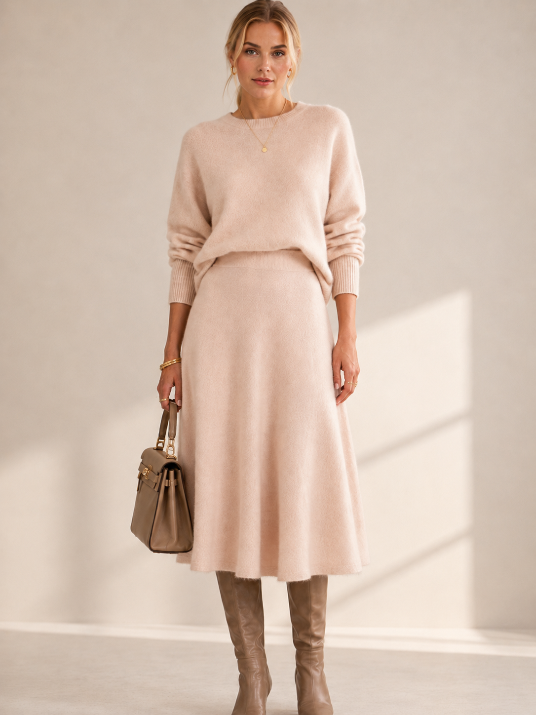 Kaschmir-Strickrock „ZIA“ Hellbeige/Creme