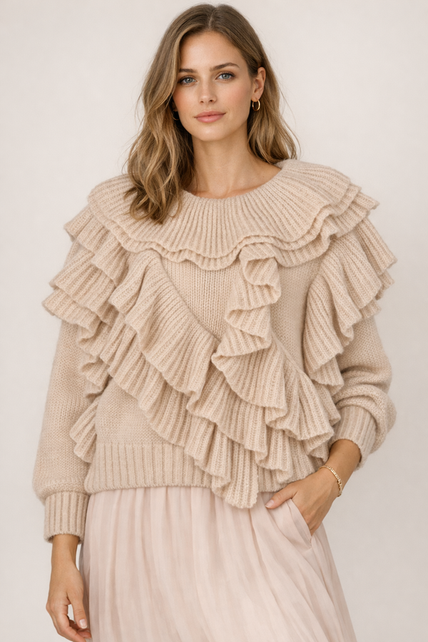 Pullover „Rüschen“ Beige