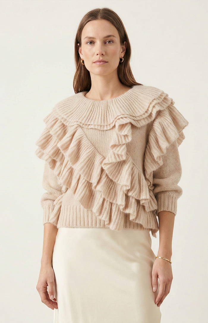 Pullover „Rüschen“ Beige