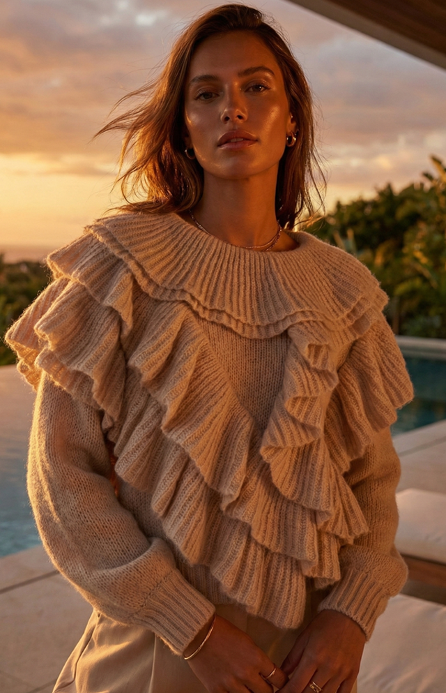 Pullover „Rüschen“ Beige