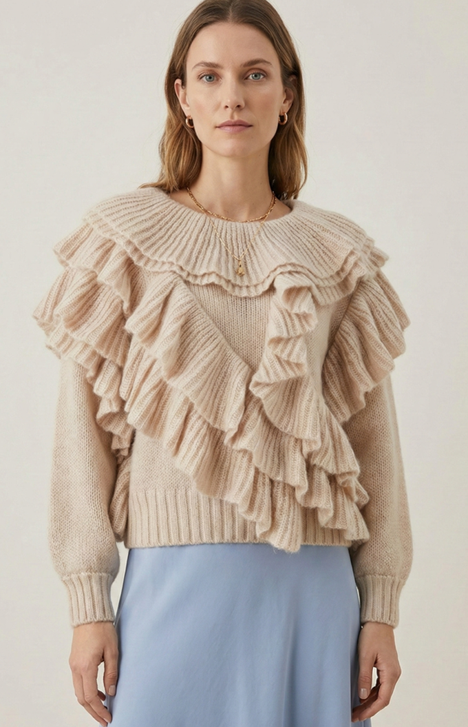 Pullover „Rüschen“ Beige