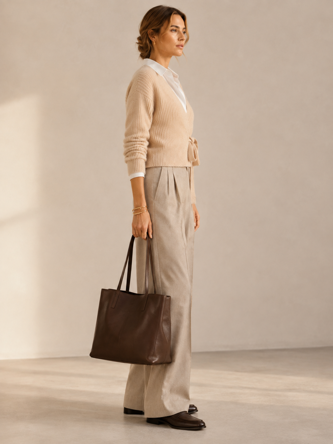 Wickel-Strickjacke „Alex“ Beige / Sand