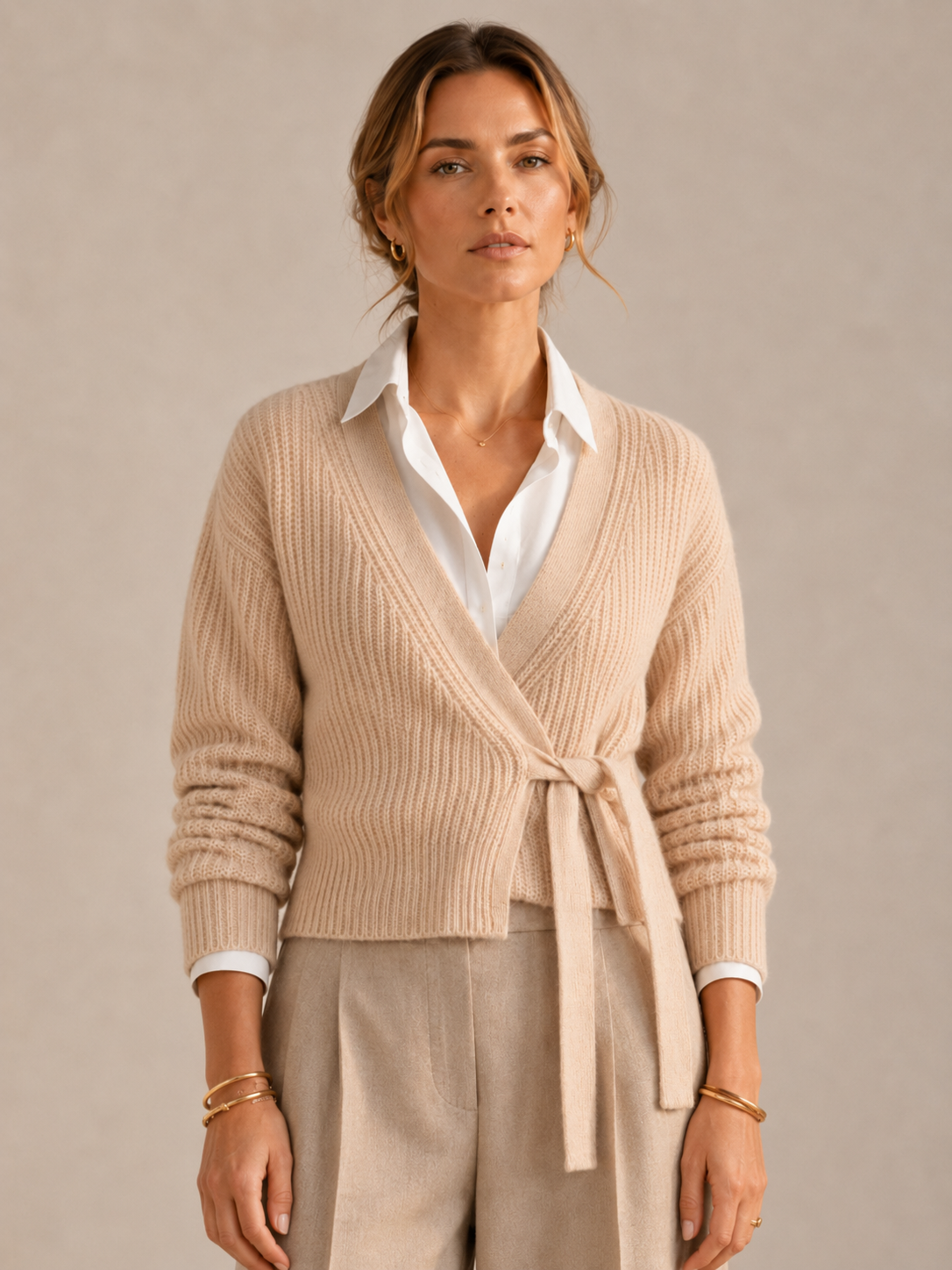 Wickel-Strickjacke „Alex“ Beige / Sand