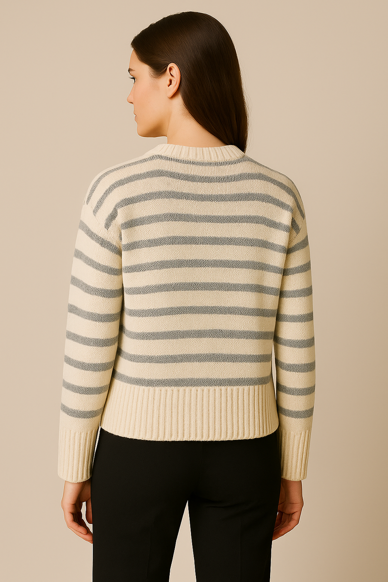 Pullover „Streifen“ Offwhite | Grau