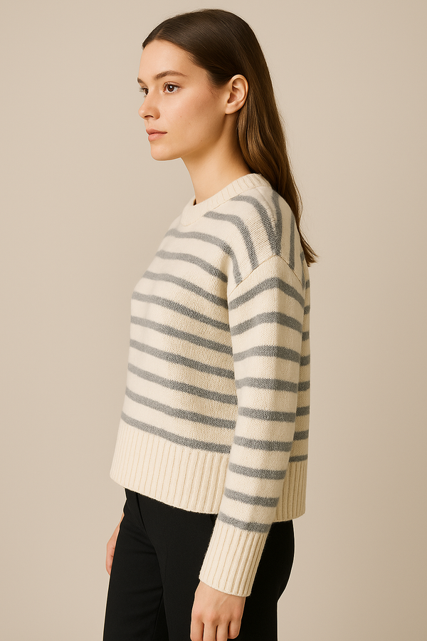 Pullover „Streifen“ Offwhite | Grau