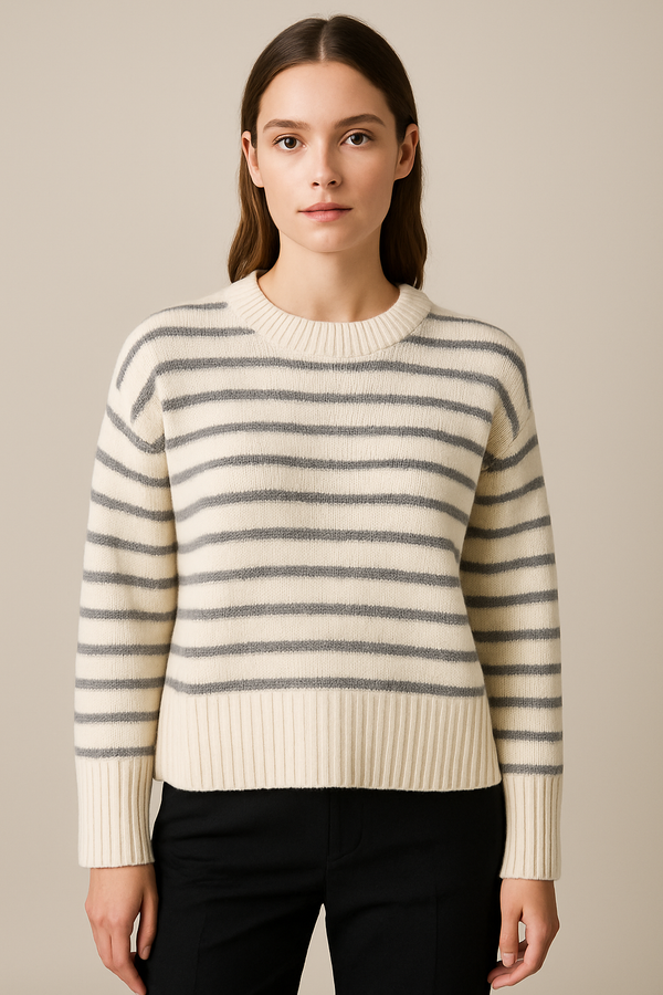Pullover „Streifen“ Offwhite | Grau