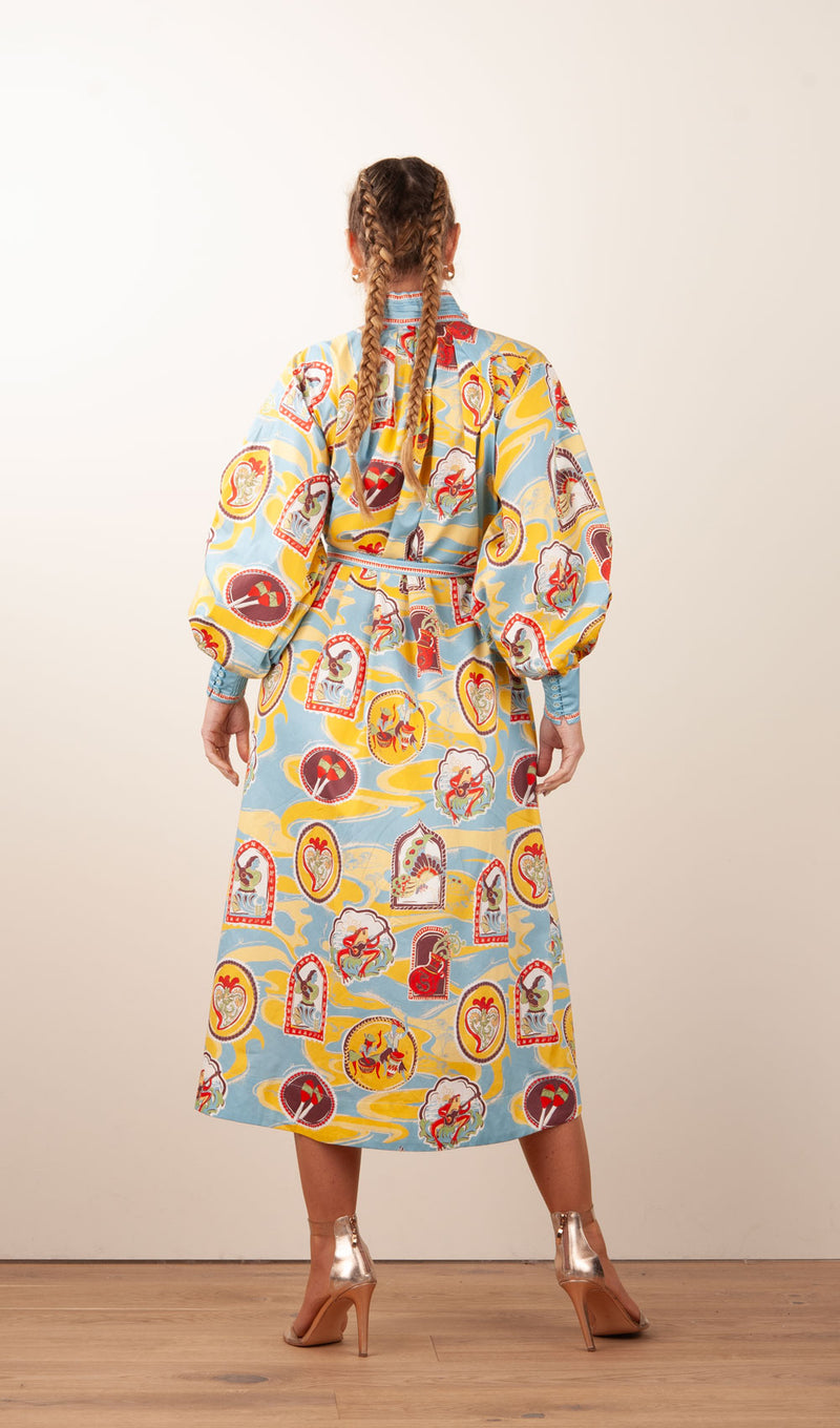 Langes Kleid Gelb | Blau | Multicolor