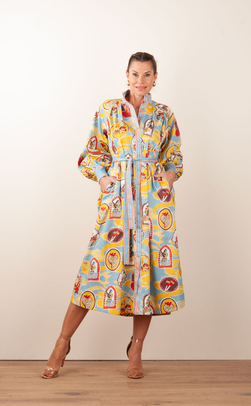 Langes Kleid Gelb | Blau | Multicolor