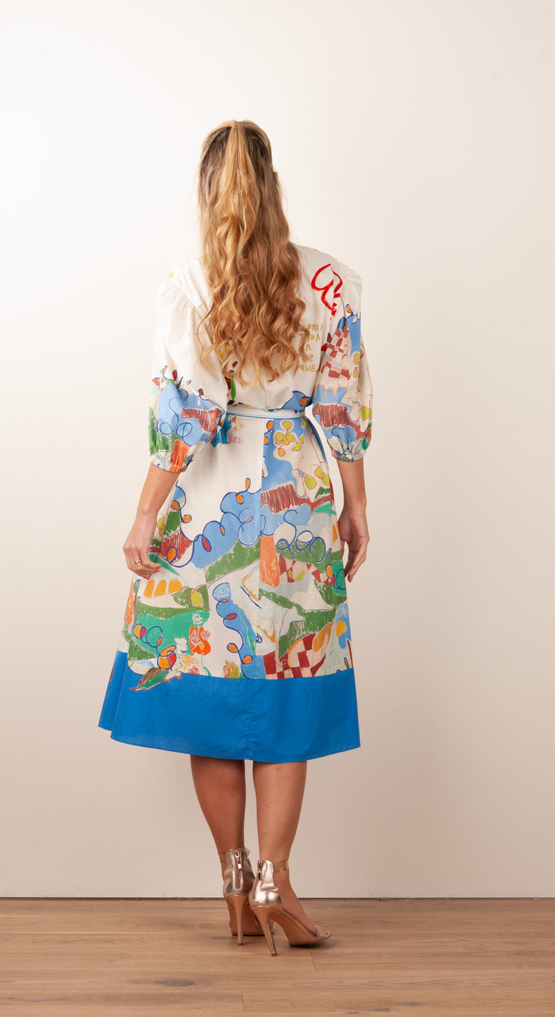 Langes Kleid Weiß | Blau | Multicolor