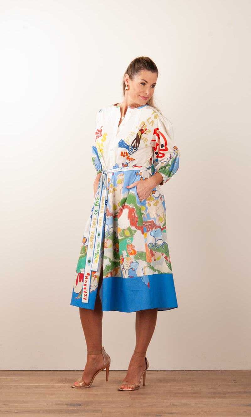 Langes Kleid Weiß | Blau | Multicolor
