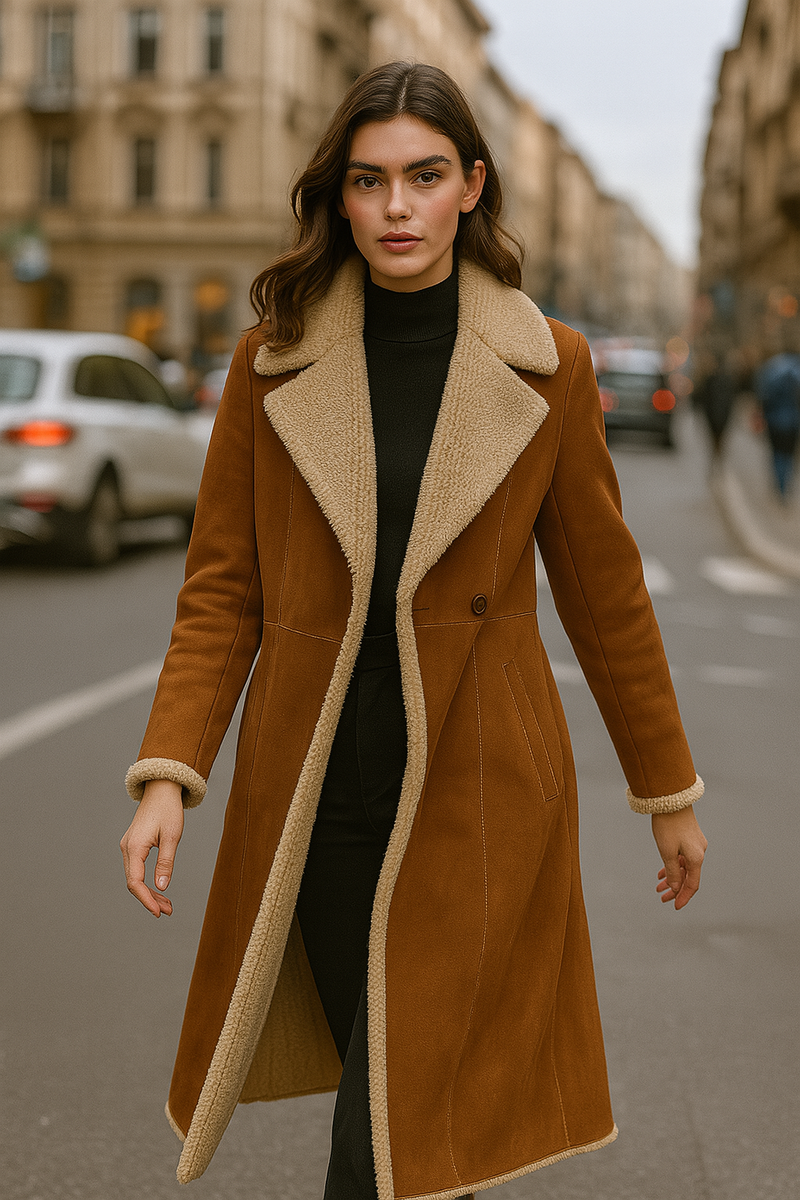 Lammfell-Mantel „Fake Fur“ Cognac | Beige