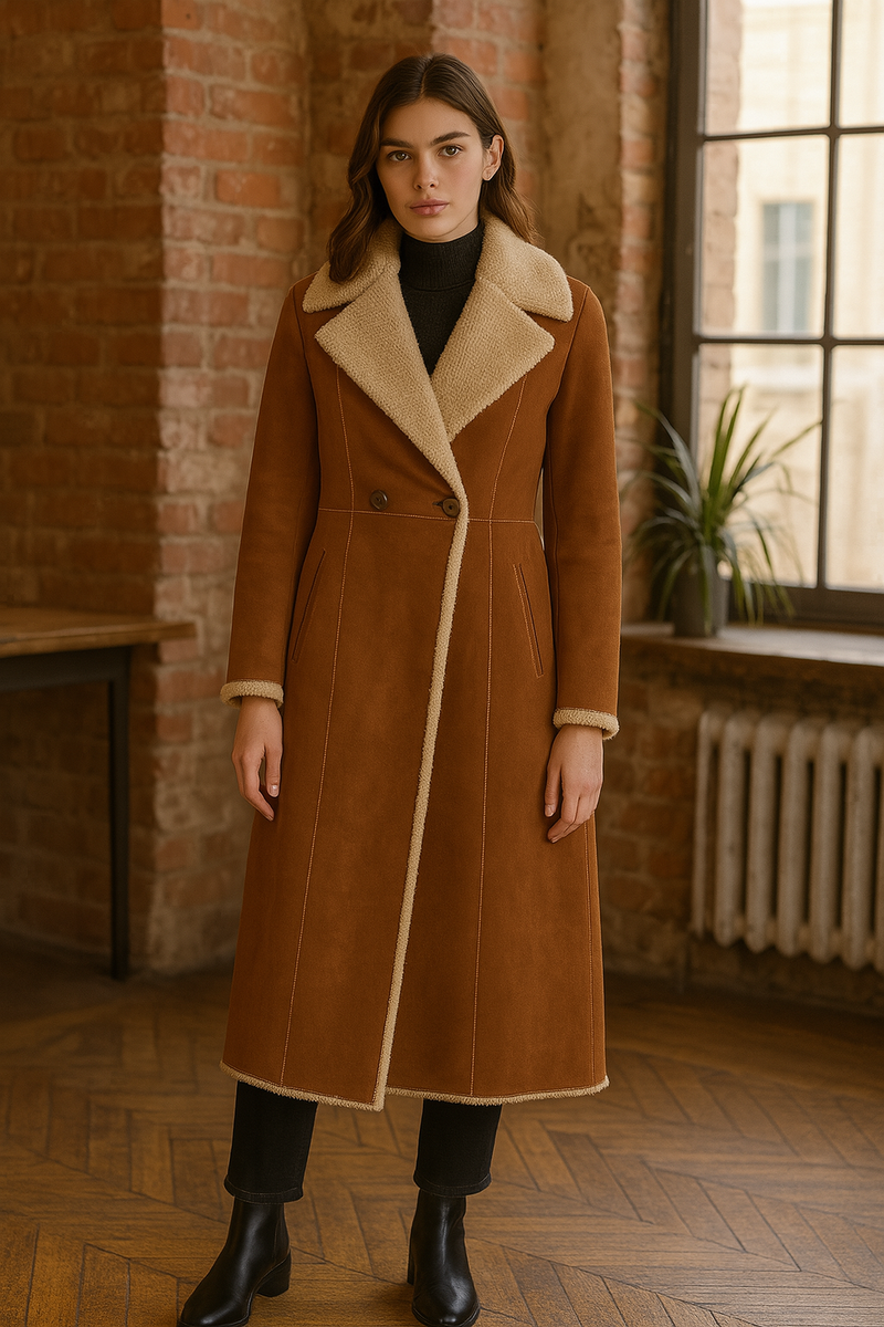 Lammfell-Mantel „Fake Fur“ Cognac | Beige
