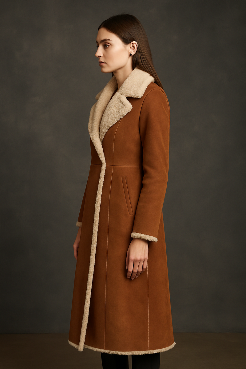 Lammfell-Mantel „Fake Fur“ Cognac | Beige