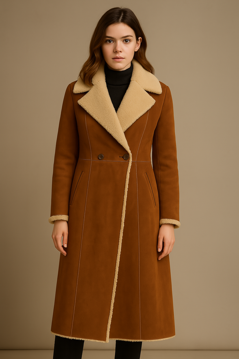 Lammfell-Mantel „Fake Fur“ Cognac | Beige